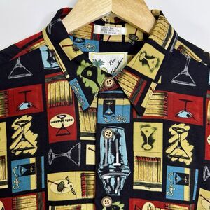RON CHERESKIN Short Sleeve Button Down Shirt Men's Large Black Mixed Drinks